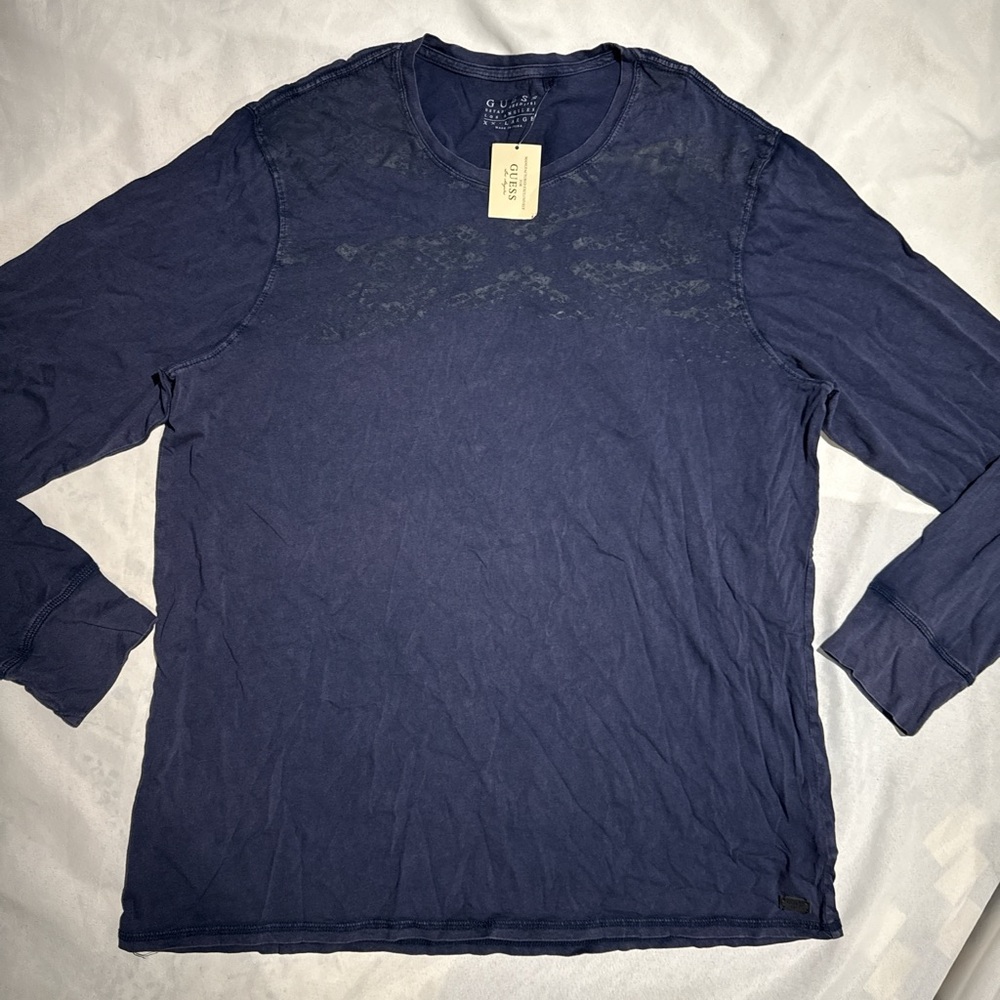 New Guess Navy Blue Long Sleeve Tee Shirt XXL